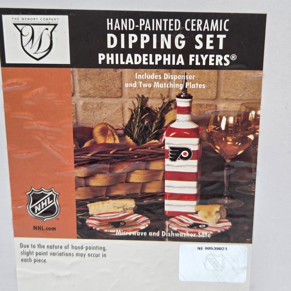 NHL Philadelphia Flyers Ceramic Dipping Set Dispenser W/Cap & 2 Plates BRAND NEW